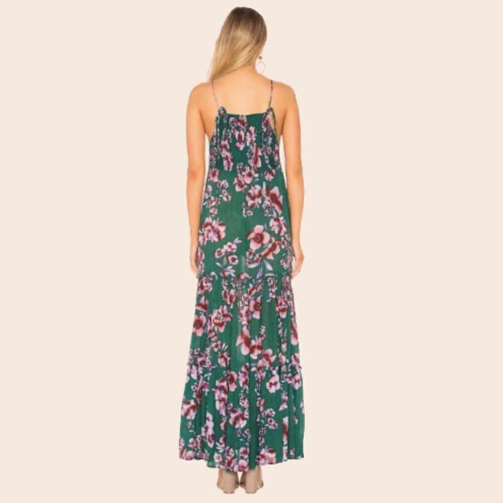 Free People Dark Green and Pink Garden Party Maxi Dress Size Medium - Picture 3 of 15